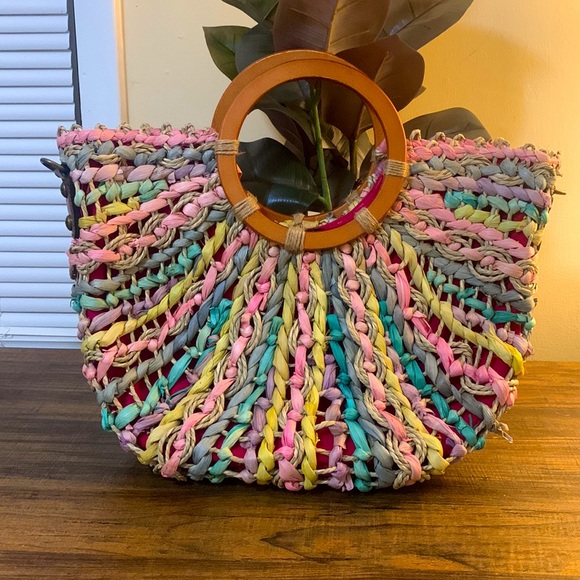 Patricia Nash Lesa Straw Bag Woven Pastel Multi - Picture 4 of 6